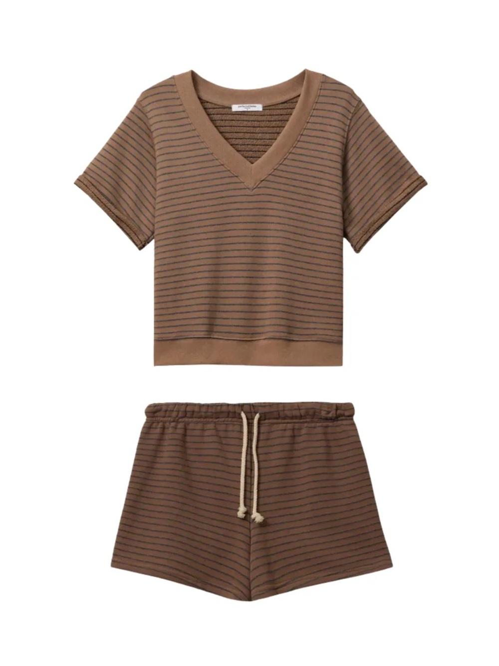 perfectwhitetee Brown Striped V‑Neck Short Lounge Set